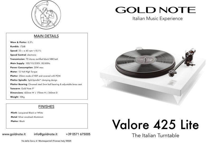Gold Note Valore 425 Lite (с тонармом тонарм B-5, без картриджа)