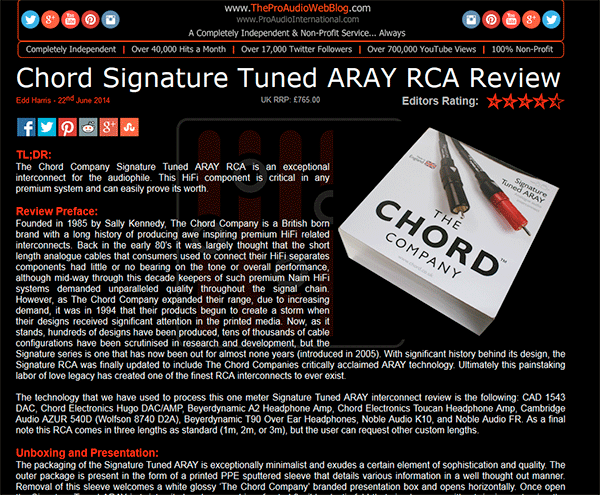Chord Company Signature Tuned ARAY Stereo XLR 1m